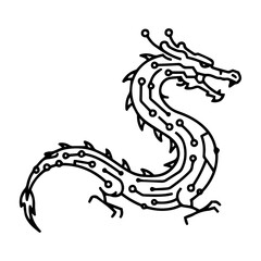 dragon interconnected printed circuit lines board, vector technology logo