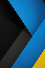 Minimalist abstract geometric background with blue and yellow diagonal stripes on dark surface. Ukraine flag national symbol