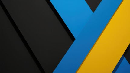 Minimalist abstract geometric background with blue and yellow diagonal stripes on dark surface. Ukraine flag national symbol