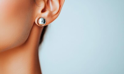 Fototapeta premium Close-Up of a Womans Ear Wearing a Silver Stud Earring