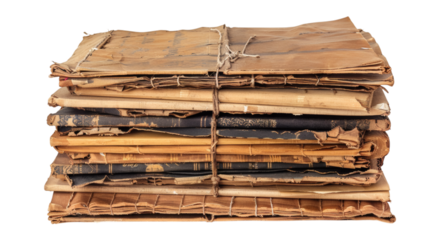 Stack of old historical books isolated on white