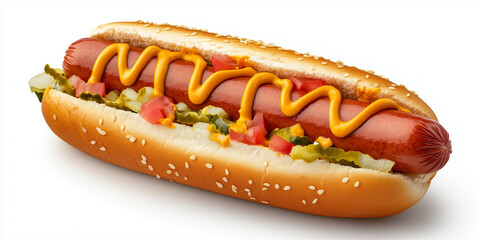 Classic hot dog served in a soft bun isolated