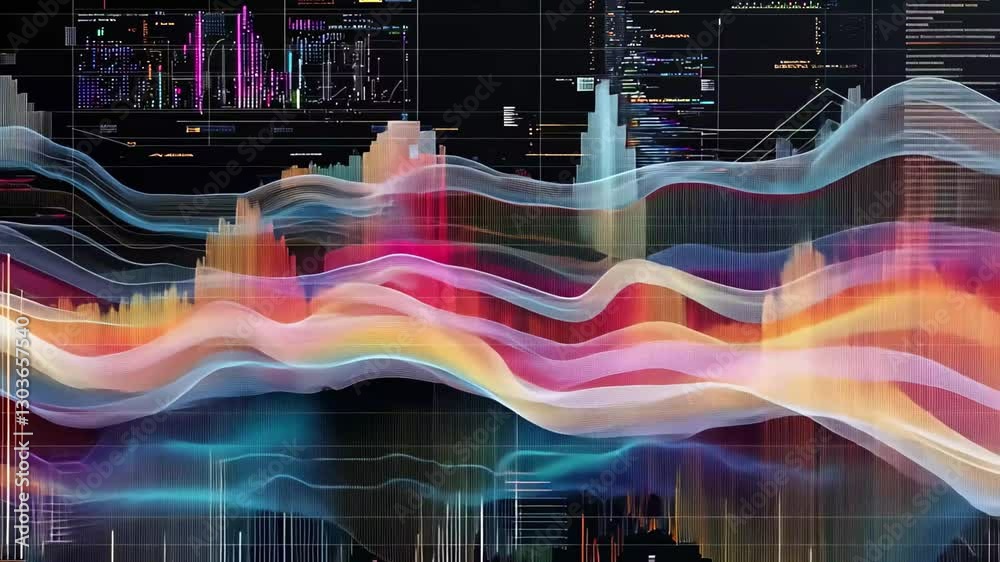 Aufkleber colorful abstract data mining visualization showcasing complex patterns and trends in dynamic datase
