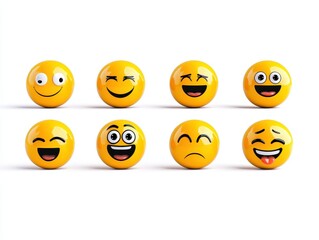 Fototapeta premium Colorful collection of smiling and expressive emoji balls on a white background