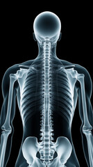 Human skeleton showing spine, ribs, skull, arms and pelvis bones