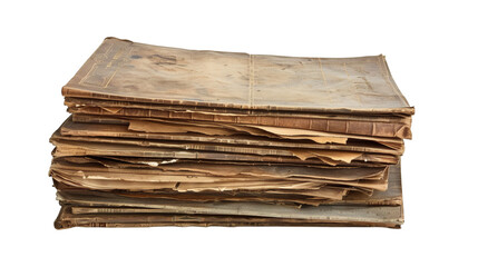Stack of old historical books isolated on white