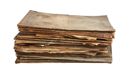 Stack of old historical books isolated on white