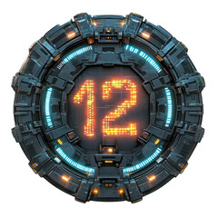 Naklejka premium A digital clock with glowing LED numbers counting down to a new era, surrounded by futuristic tech, isolated on white background.