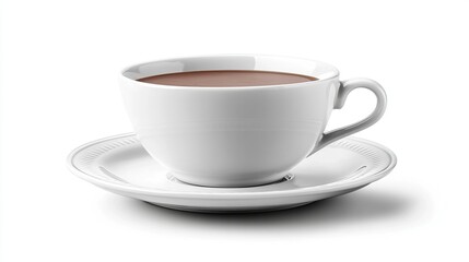 Obraz premium White ceramic teacup and saucer filled with hot beverage, studio shot against white background