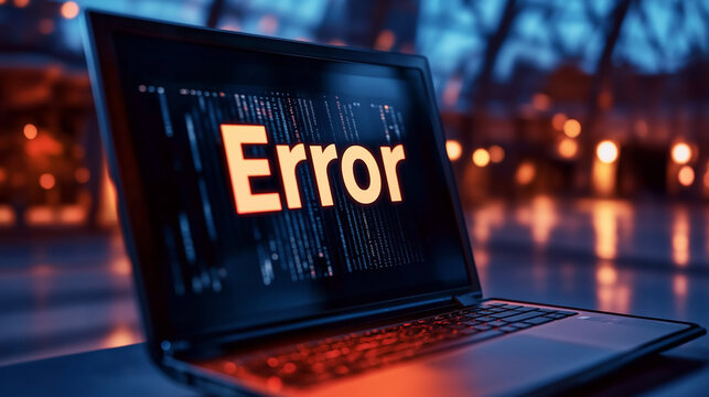Laptop showing error message on screen programming and coding failure - Powered by Adobe