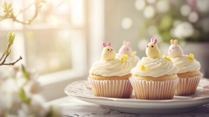 Classic Easter Cupcakes with Bunny and Chick Toppers