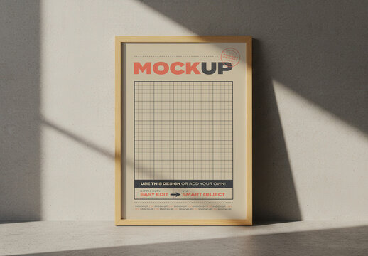 Frame Poster Mockup Subtle Light on Concrete Floor Mockup