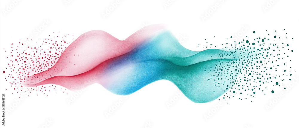 Poster Abstract colorful wave flowing with particles on white background