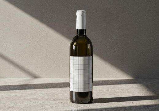 Label Bottle of Wine with Sun Light Mockup