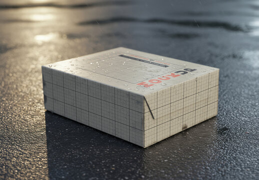 Multipurpose Box Mockup on the Street Concrete under the Rain