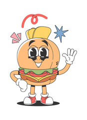 Retro burger comic character doodle