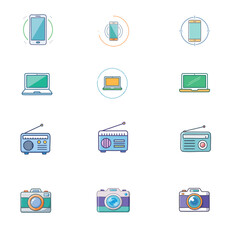 a collection of icons with a electronics theme