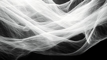 Naklejka premium Artistic close up of flowing white cobwebs on black background