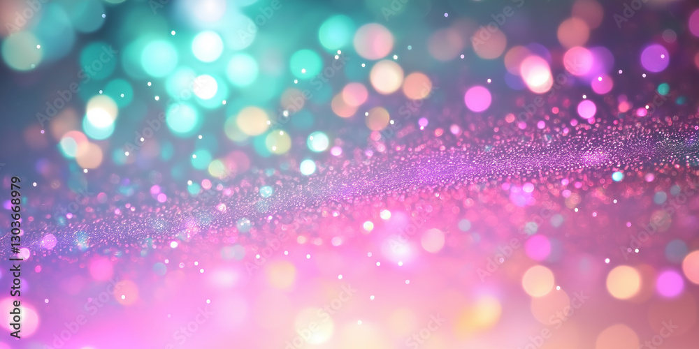 Poster Glittering pink and turquoise bokeh lights creating festive atmosphere