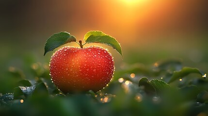 Obraz premium Dewy apple at sunrise in orchard