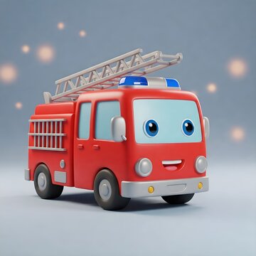 3D rendered of a cute red fire truck isolated on a blank soft pastel color background. Generative AI