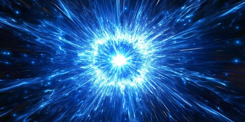Abstract Background of Digital Light Pathways Converging on Intense Blue Light Source, Digital Art