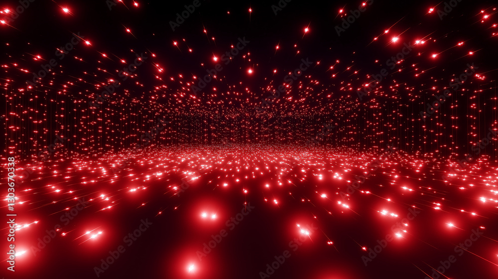 Poster Red particles falling on black background creating a magical atmosphere