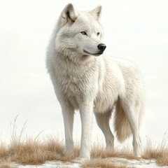 Obraz premium White Wolf clipart is showcased in a detailed illustration created using AI watercolor art