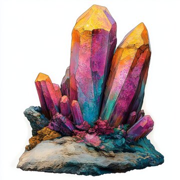 colorful crystals on rock formation clip art preview