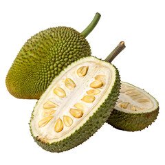 Fototapeta premium whole and halved Jackfruits isolated on white background