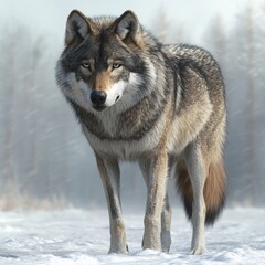 Naklejka premium Creative Generative Watercolor illustration of a Wolf in Winter, detailed