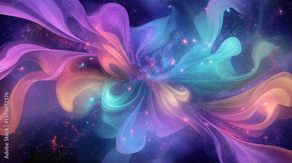 Aufkleber Colorful nebula cloud rotating in the deep space with glowing particles