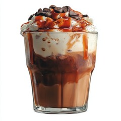 A watercolor illustration of a coffee cup topped with whipped cream, presented as clipart and made using hand-painted digital artwork