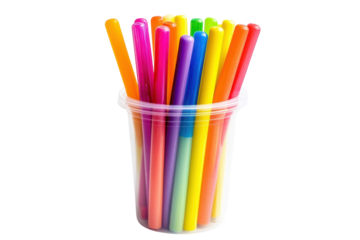 A vibrant collection of colorful markers in a clear cup ready for creative expression isolated on transparent background