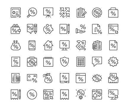 Loan icons. Outline symbols collection. Premium vector line icons set