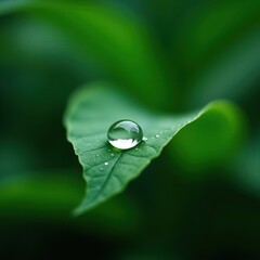 Glistening Raindrop on Green Leaf