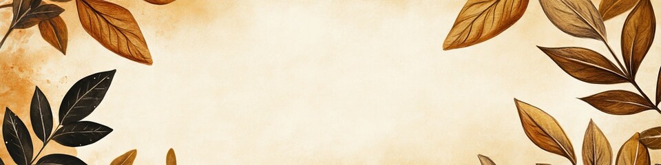 Obraz premium Autumn Forest Border, Watercolor Leaves Artistic Design on Delicate Orange Background