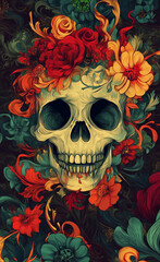 Psychedelic Skull Poster with Vibrant Colors and Trippy Patterns