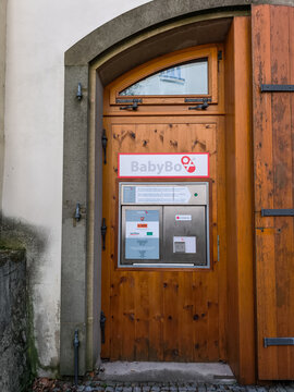 Prague, Czech republic - February 26, 2025: Baby box at libensky zamek in prague offering safe haven for abandoned infants in palmovka Liben district