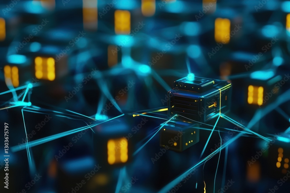 Fototapete animation showing data blocks being collected in a digital network environment, animation depicting 