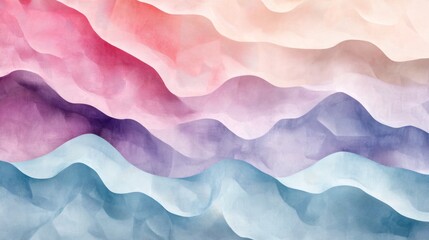 Abstract layered watercolor painting depicting various colorful mountain ridges