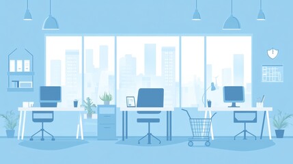 Fototapeta premium Modern office interior with city view. Ideal for presentation