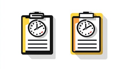 Two clipboard icons with clocks, time management