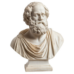 Marble bust of Greek philosopher isolated on transparent white background