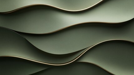 Fototapeta premium Green layered undulating shapes with gold accent lines
