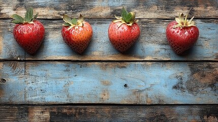 Fresh strawberries on weathered wooden planks
