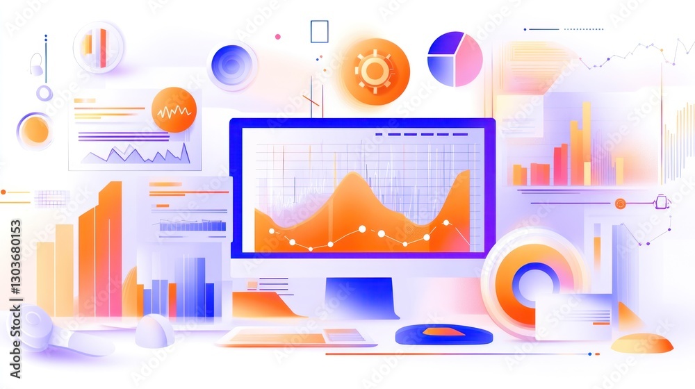 Poster abstract data visualization on computer screen