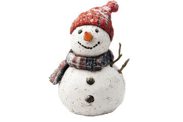 A charming snowman with a red hat and scarf celebrates winter cheer on a snowy day isolated on transparent background