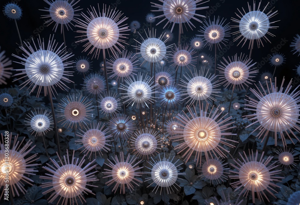 Aufkleber Luminous Spheres In Enchanted Garden. Celestial Orbs Glow. Soft Light Sparks Dreamlike Tranquility. Captivating Scene. Inviting Viewers Into Serene Space. Glowing Details. Depth And Mystery Abound.