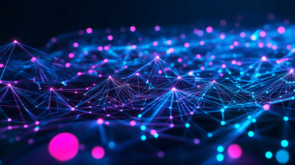 Blue and purple line art of a network of lines